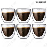 TD® Paquet de 6 tasses à café capacité de 80 ml Double couche verre clair chaud servir thé tasses à café tasses à thé domestiques