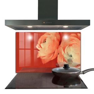 CREDENCE Fond de hotte - Decortapis - 100 x 70 cm - Verre trempé - Fleur de renoncule orange