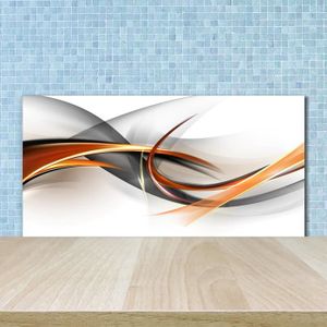 CREDENCE Tulup 100x50cm Crédence de cuisine sur verre sécurité:- Art: moderne classique - Abstraction Des Vagues - Orange