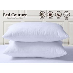 mak Lot de 2 protège-oreillers matelassés avec fermeture éclair Blanc 50 x 75 cm