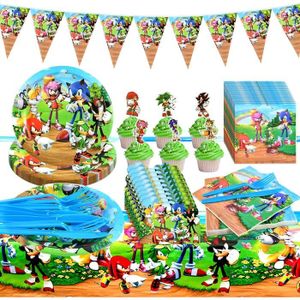 Ensemble de Fête d'anniversaire Sonic 86 PCS Fournitures de Fête  d'anniversaire pour Enfants, kit Vaisselle de Fête avec Ballons Bannière  Nappe