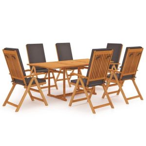 Ensemble table et chaise de jardin Salon de jardin - SIB - Bois de teck massif - Coussins gris - Table 180x90cm - 6 chaises