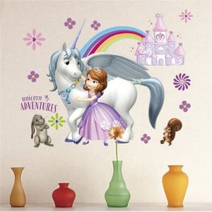 STICKERS Autocollants muraux princesse Sofia, dessin animé mignon licorne aventure, décoration pour chambre'enfants, d