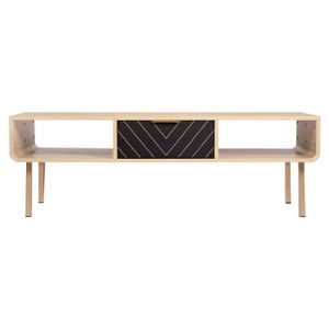 TABLE BASSE Table basse rectangulaire - Décor Chêne et motifs - Elégance - 2 tiroirs et 2 niches - L 120 cm LINE