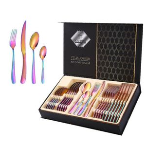 Ménagère 24 pièces Multicolore avez boîte-cadeau Ensemble de Couverts pour 6 Personnes