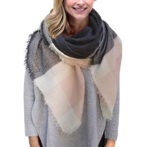 DELEY Écharpe Tartan Femme - Écharpe à Carreaux Douce et Enveloppante - Châle Couverture - Grille Blanche et Rouge