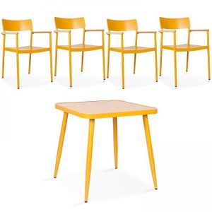 Ensemble table et chaise de jardin Ensemble table de jardin et 4 fauteuil en aluminium/bois jaune moutarde