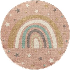 TAPIS Tapis moderne doux pour enfants | Motif arc-en-ciel en rose 120x120 rond | Chambre de filles - The Carpet SOUND