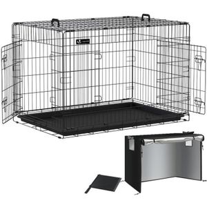 CAGE VOUNOT Cage pour chien pliable avec 2 portes verrouillable plateau amovible et housse de protection 122x75x81cm