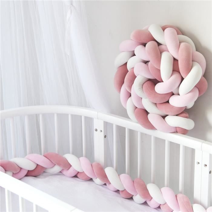 Tresse de lit SNAKE coussin bébé rose et blanc 