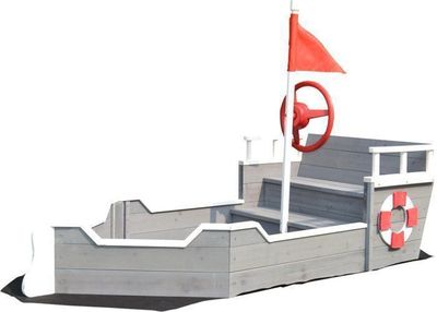 Bac à Sable Bateau Pirate Outsunny – Bois De Sapin, Siège Avec Rangement, Drapeau Rouge, Gouvernail, Sans Fond Avec Doublure