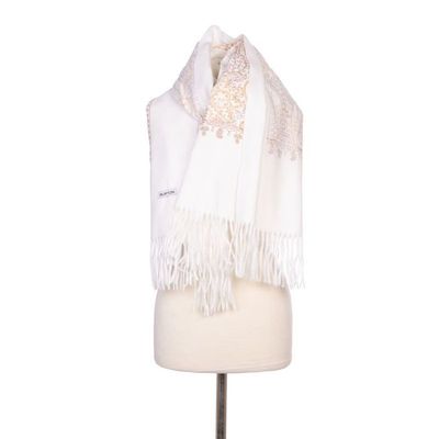 Echarpe blanche avec broderie beige jaune Lindsay 70x180cm Mixte BURTON OF LONDON