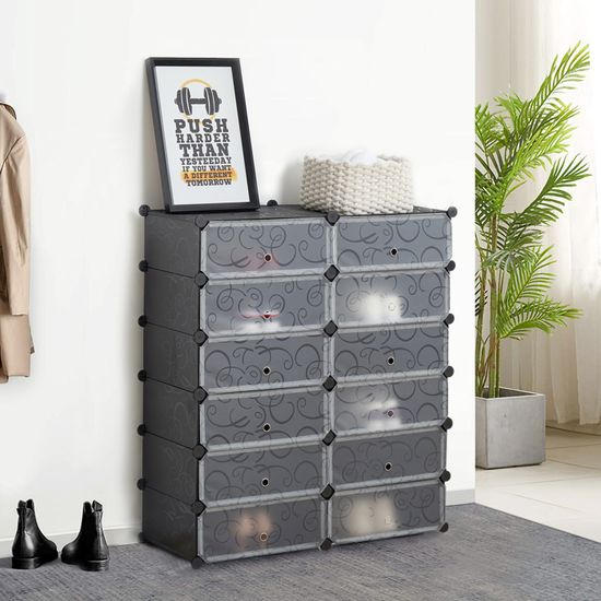 Étagère De Rangement, Armoire Plastique, 12 Cubes De 30×30Cm Avec Porte