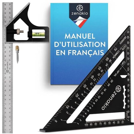 Zenakio Equerre Menuisier 12-EN-1 - Kit Complet (Set de 2) - Équerre  Trusquin Metal 185mm + Outils de Traçage 300mm - Multifonctionnels pour  Bricolage Outillage : : Bricolage