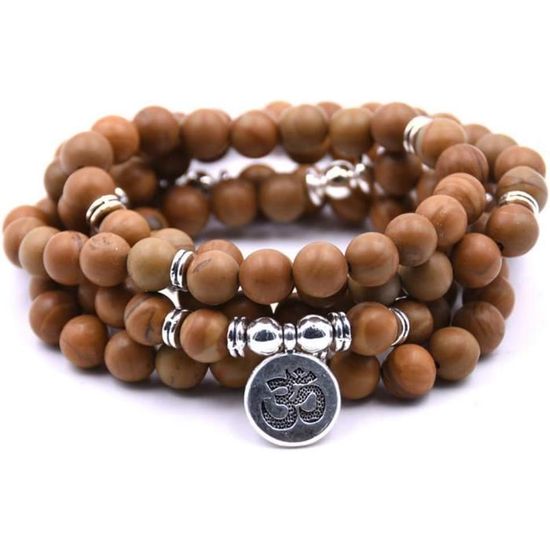 Yoga Symbole Charm 108 Mala Perles Méditation - Bracelet Ou Collier Pierre Naturelle