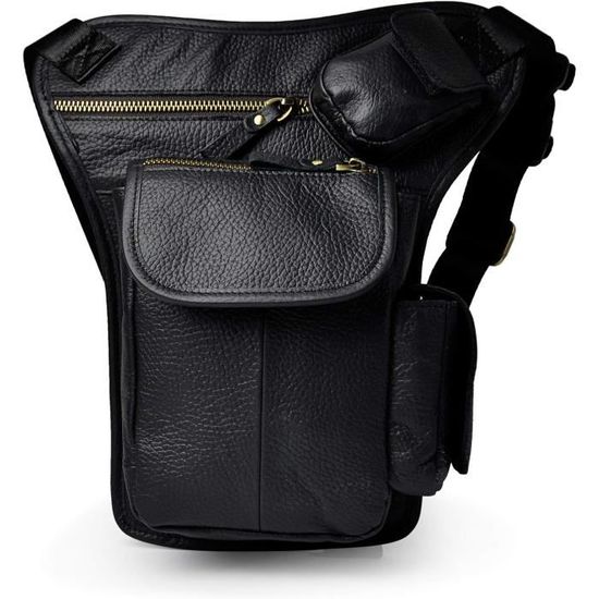 Le'aokuu Sac De Jambe Cuir Véritable Homme - Sac Taille Moto Vélo Randonnée 211-4 A3 Café