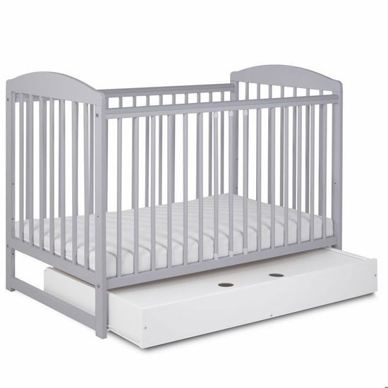 Lit pour Bébé à barreaux évolutif TOMI 15 - Avec MATELAS, Gris clair - Version AVEC tiroir de rangement.