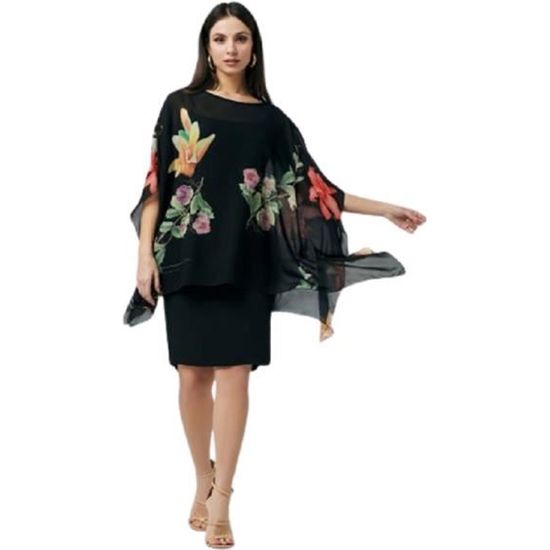 Robe femme en tissu double Slip en jersey elastique et caftan en georgette imprime fleuri Elegant Noir Cdiscount Pret a Porter