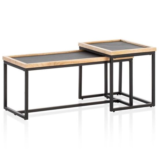Ensemble De 3 Tables Gigognes En Acacia Massif - Style Campagne, Bois Naturel - Salon, Salon, Table D'appoint
