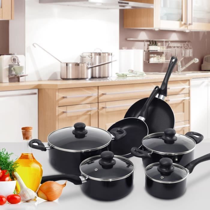 GIANTEX Batterie de Cuisine Antiadhésive 16 Pcs avec 2 Poêles, 2 Casseroles, 2 Faitouts, 6 Ustensiles