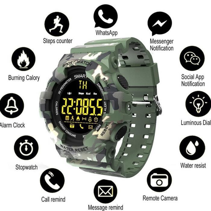 Montre militaire de sport homme podomètre numérique intelligent montre à LED chronomètre montre de sport smartwatch pour courir