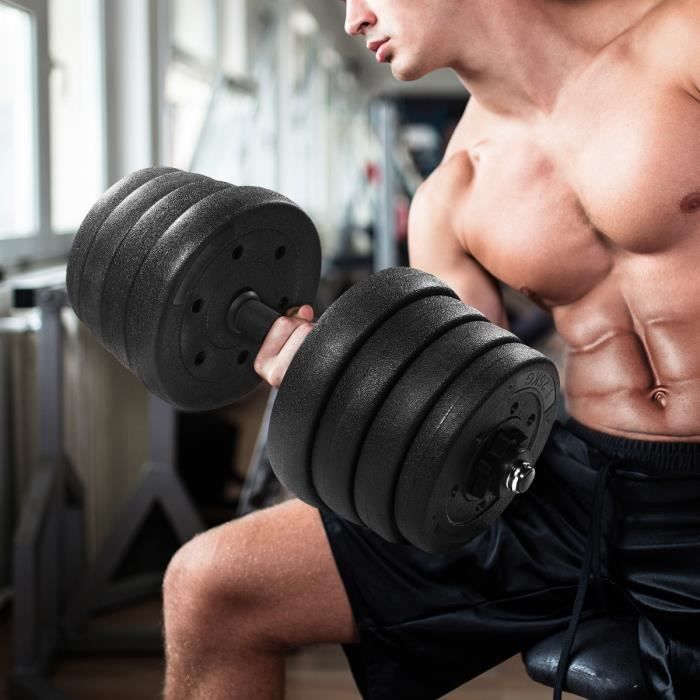 Haltère 30kg poids ajustables, Lot de 2 Kit haltères 30 kg (Noir)
