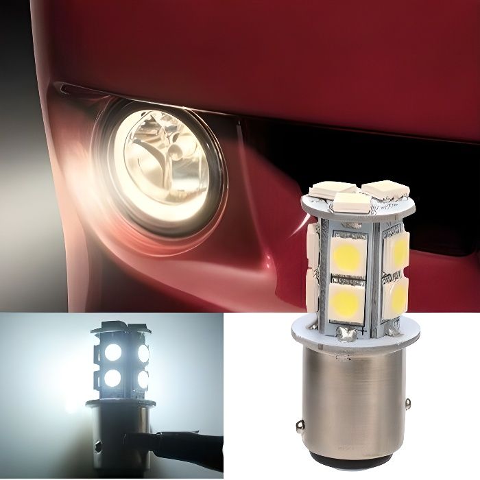 Ampoule LED BAY15D P21/5W 13 SMD 6000K Blanc Veilleuse 1157 Feux Voiture Moto