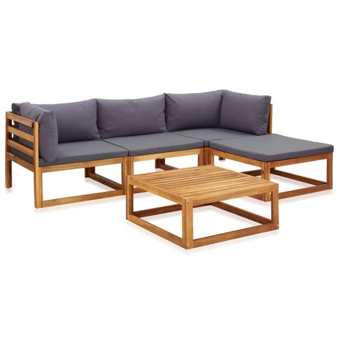 LIUX Mobilier de jardin 5 pcs avec coussins - Bois d'acacia solide