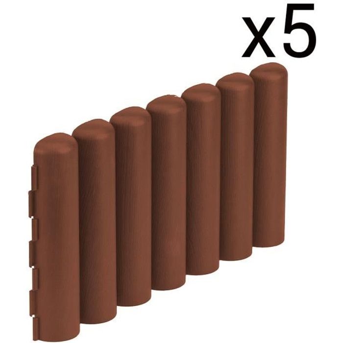 Pack X5 bordures de jardin rondins Marron Bois composite 40x20cm