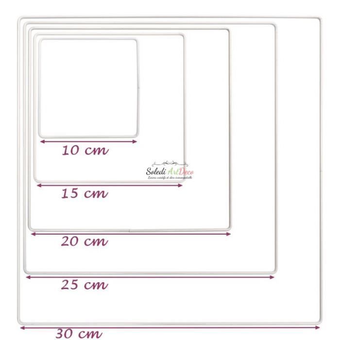 Lot de 5 Carrés métal blanc dim. 10 cm à 30 cm, Anneaux en Epoxy pour Attrape rêves, abat-jour - Unique