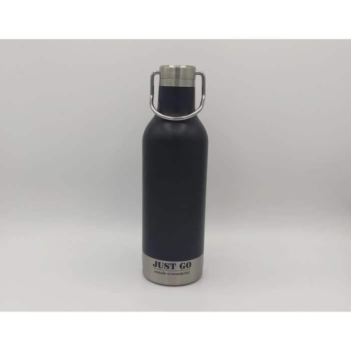 Gourde isotherme just go avec poignet 500ml contenance acier inoxydable inox sans BPA noir noire bouteille style vintage rétro