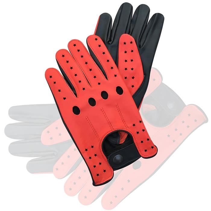 AUTHENTIQUE PAIRE DE GANT EN CUIR NAPPA DE VACHE , MOTORBIKE CONDUCTEUR MODE SUPER FIT ORIGINAL STARS – HOMME, ROUGE /NOIR TAILLE L