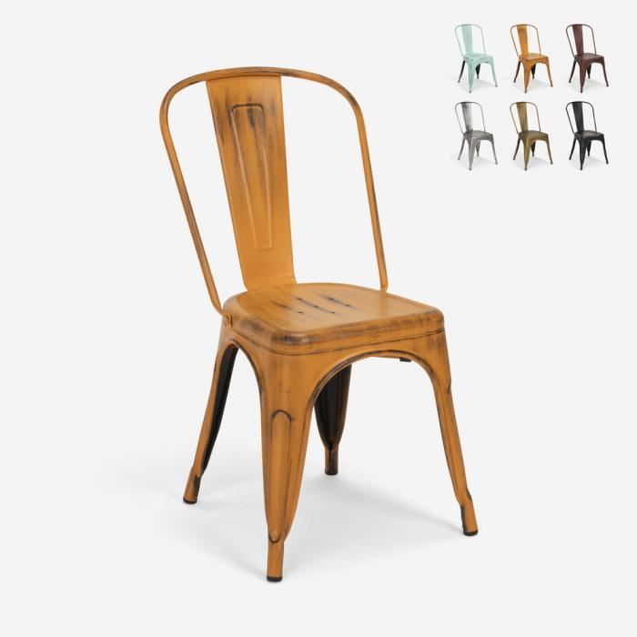 Chaises design industriel vintage en métal shabby chic style Tolix Steel Old, Couleur: Orange