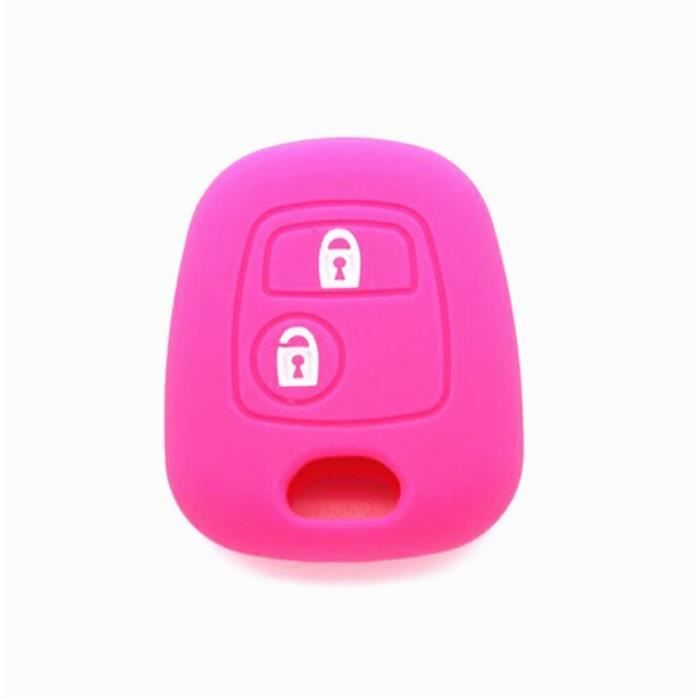 Coque clé,Étui de protection pour clé de voiture, en Silicone, pour Peugeot 107 206 207 307, citroën C1 C2 C3 C4 - Type Rose