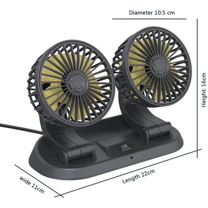 Ventilateur de Voiture, Ventilateur de Camion électrique 12V 24V Puissant de Refroidissement Universel Double tête Ventilateur P,15