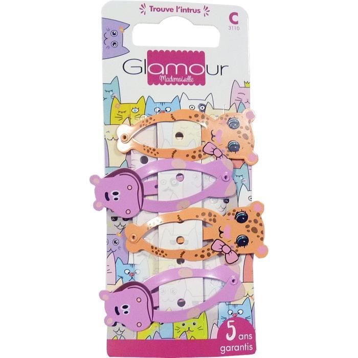 Glamour Mademoiselle Barrettes clic-clac cheveux fantaisie animaux lot x4