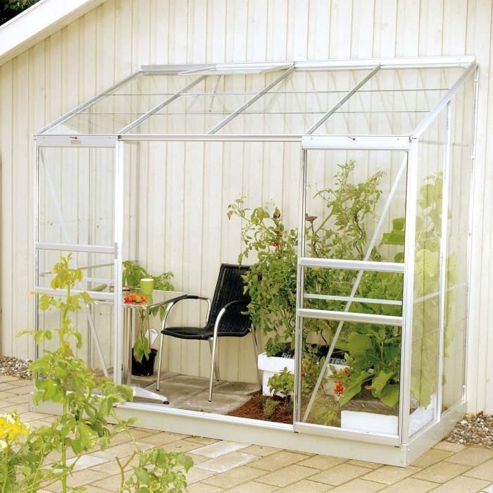 LAMS Serre de jardin adossée Melissa Ida 3300 - 3,34 m² - Aluminium et verre trempé - Naturel