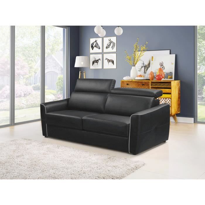 Canapé 3 places Convertible LIVIO - Noir - {habillage_canape_cuir} - Noir