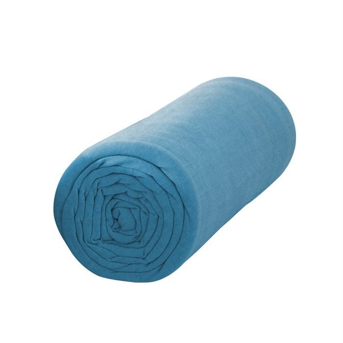 Drap Housse 140X190 2 personnes Jersey uni bleu JERSEY