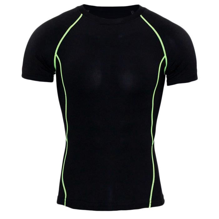 T Shirt Fitness À Manches Courtes Homme Maillot Compression Tops Base Layer Fitness Running Vert Court 2XL