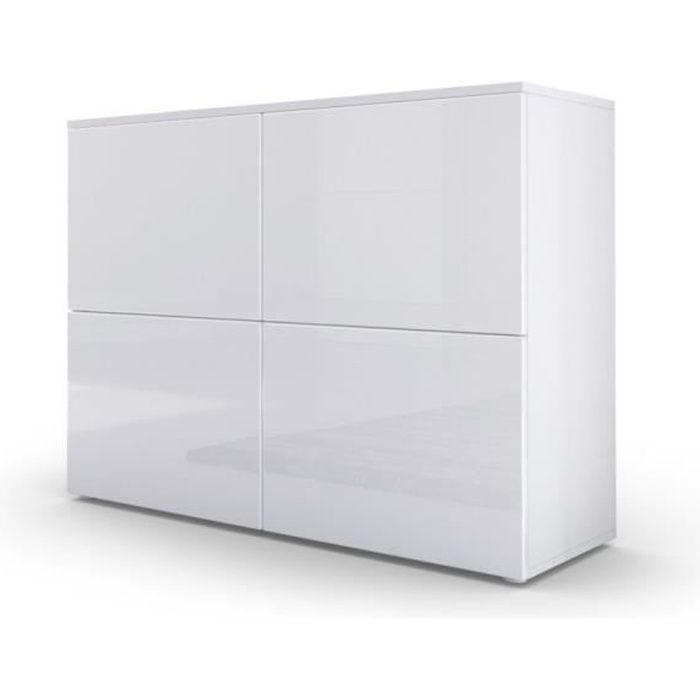 Commode moderne blanche façades laquées et corps mat