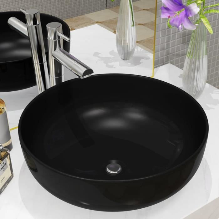 Lavabo rond Céramique Noir 41,5 x 13,5 cm Vasque à Poser Vasque à trou pour robinet