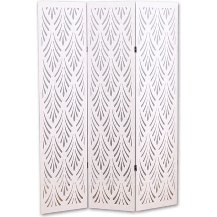 Paravent végétal en bois composite 3 pans, coloris blanc H170 x L120cm