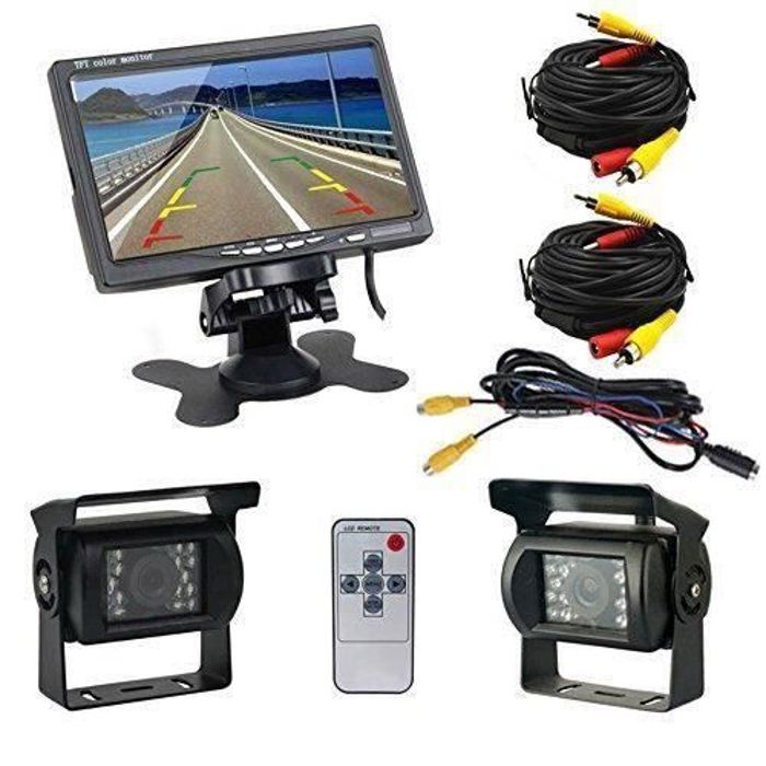 Podofo® Caméra de Recul 7 Pouces TFT LCD Ecran Moniteur de Véhicule 2 x Caméras de Sauvegarde IR LED Vision Nocturne Étanche Camér