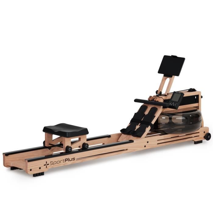 Rameur à eau - SportPlus SP-WR-1800 en bois avec écran d'entrainement et Bluetooth