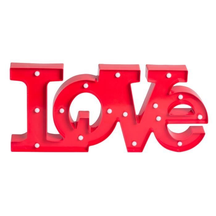 TABLE PASSION - LETTRES LUMINEUSES DECO 16 AMPOULES LED LOVE ROUGE 54 X 25 CM