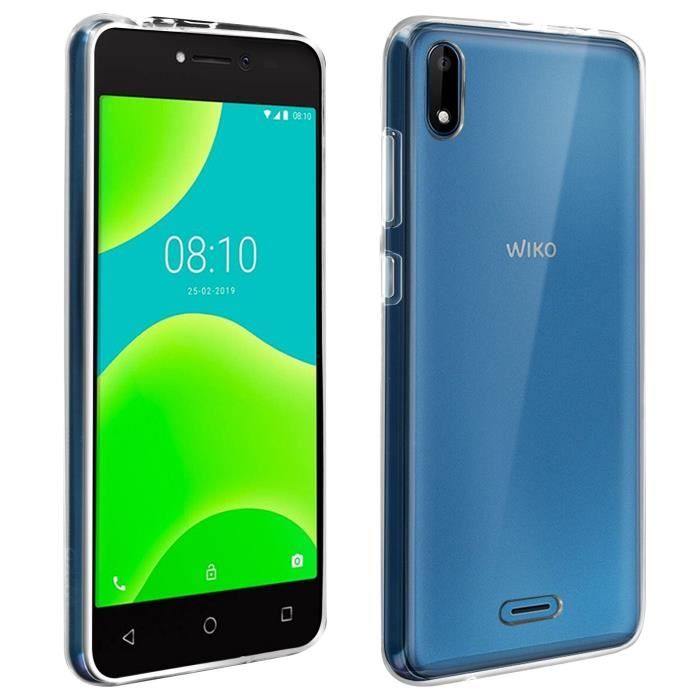 Pack Wiko Y50 Coque Silicone Gel et Film Verre trempé 9H Original Transparent Noir