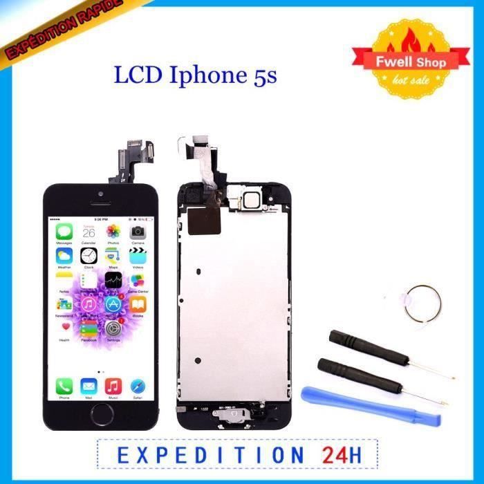 Écran Complet LCD Vitre Tactile sur Châssis pour Iphone 5s avec Bouton Home + Caméra NOIR Lo02269