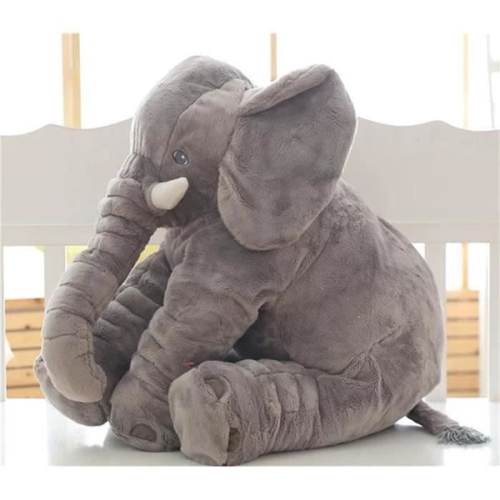 QQ35211-bébé l'éléphant dormir poupée peluche oreiller 60CM Gris