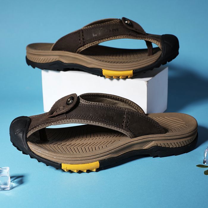 Tongs En Cuir Pour Homme Avec Soutien De La Voûte Plantaire